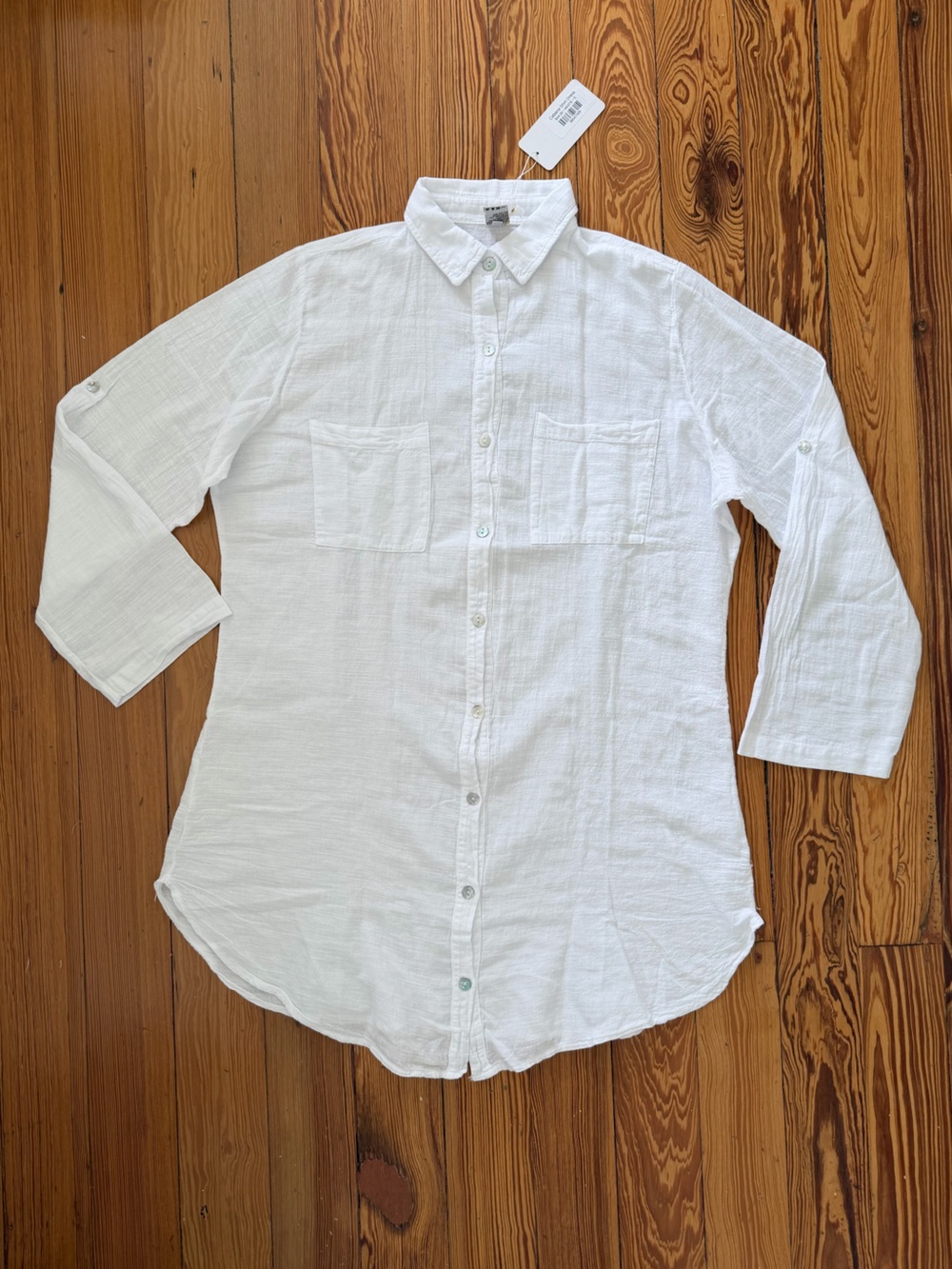 Blanco by Nature White Linen Button Up Coverup Dress Small
